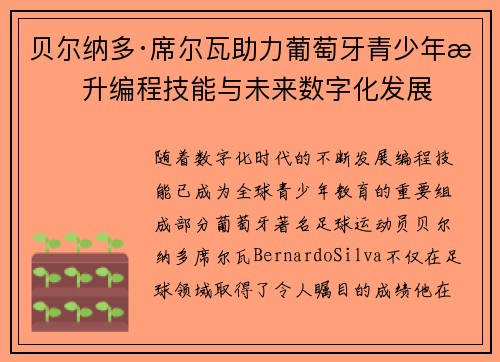贝尔纳多·席尔瓦助力葡萄牙青少年提升编程技能与未来数字化发展